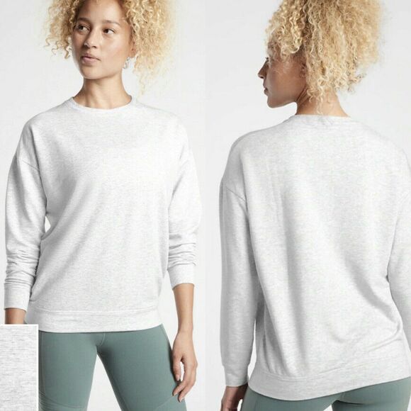 Athleta Size PM Studio to Street Sweatshirt Micro Stripe Heathered Gray - Picture 1 of 11